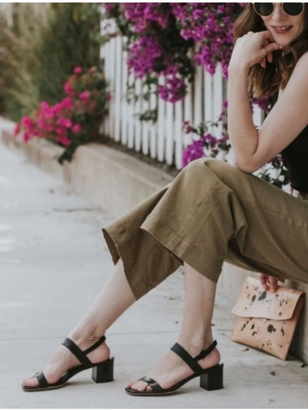 Everlane Double Strap Block Heel Square Toe Sandals in Black Leather Size 8.5 - Picture 5 of 10